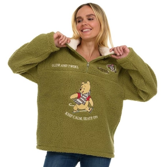 Disney Jackets & Blazers - Disney Winnie the Pooh Keep Calm Skate On Sherpa Pullover Jacket Size M